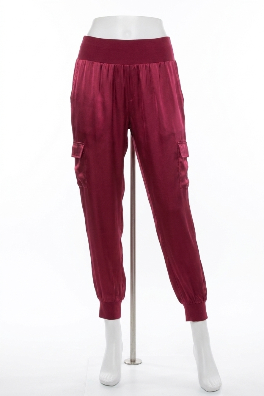 NEW FATE satin cargo jogger pants in maroon